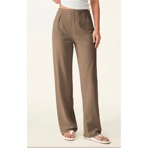 OGL Women's Size S Cotton Linen Blend Straight Leg Pant Mid Rise Casual Trousers
